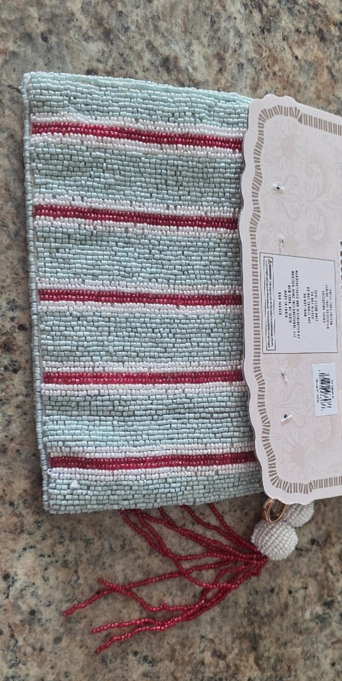 Handmade Beaded Stripe Clutch - Light Blue & Pink - Picture 2 of 5